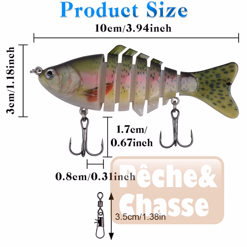 đŁ Kit Ultra-Fish: Leurre de PĂȘche 10cm Multi-Sections avec Hameçons Triples â LâAppĂąt Magique pour tous les Poissons!
