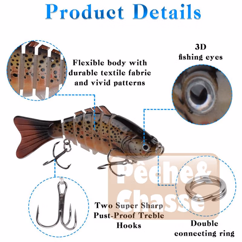 đŁ Kit Ultra-Fish: Leurre de PĂȘche 10cm Multi-Sections avec Hameçons Triples â LâAppĂąt Magique pour tous les Poissons!