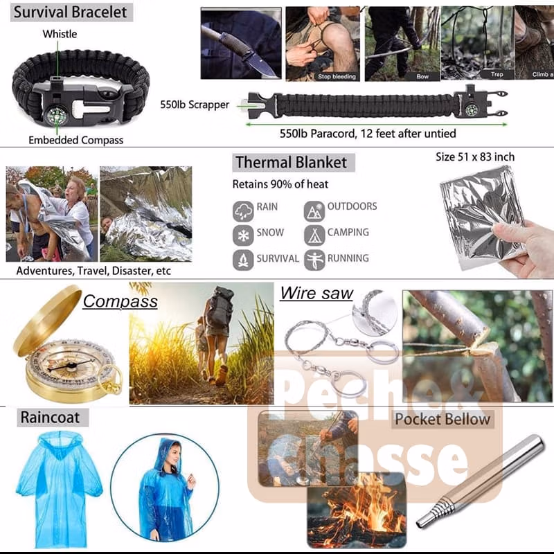 🌲SurvivalMaster Pro 47-en-1: Le Meilleur Kit de Survie Militaire Complet pour Survivalistes et Aventuriers!🔦