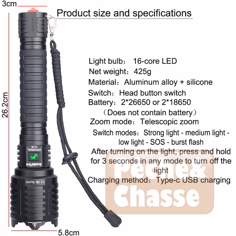🔦 ProBeam X16 : Votre Lampe Tactique Ultra-Puissante pour des Expériences de Chasse et de Pêche Inégalées !