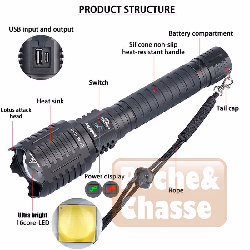 🔦 ProBeam X16 : Votre Lampe Tactique Ultra-Puissante pour des Expériences de Chasse et de Pêche Inégalées !