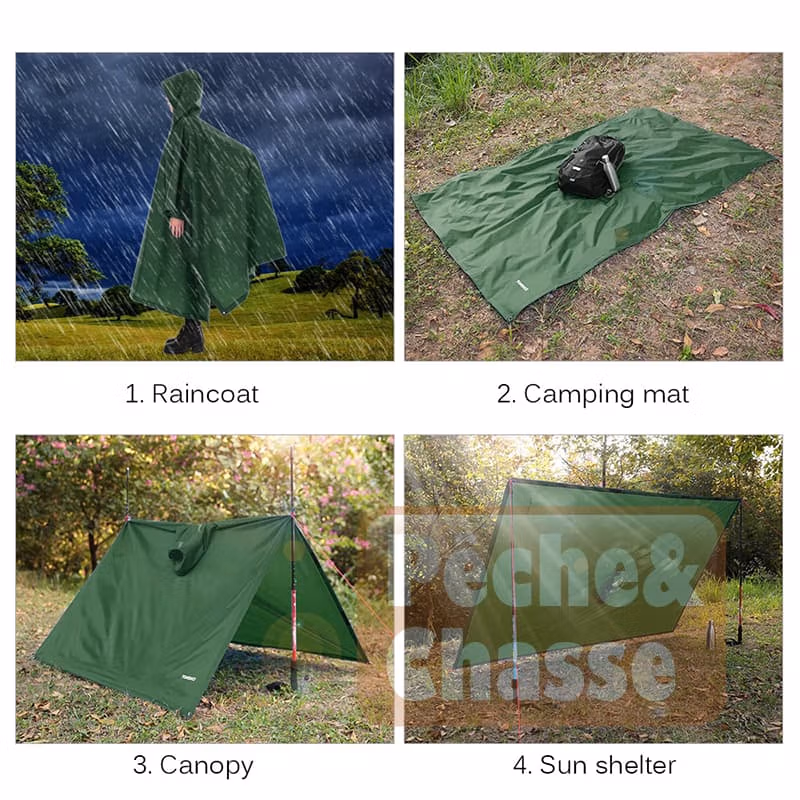 ☔ Explorer Pro Poncho 3 en 1 : Imper, Tapis & Tente – Poncho de Pluie Ultime pour Vélo et Activités de Plein Air 💪