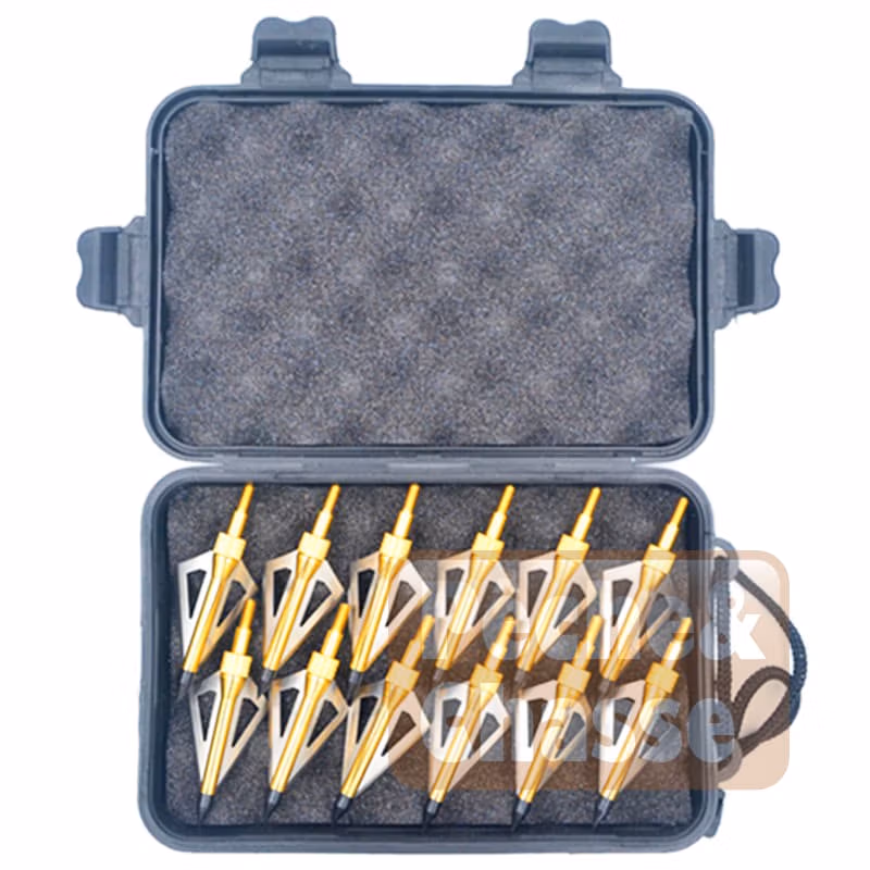 🎯 Pointes de flèches de chasse en acier inoxydable avec 3 lames lot de 12 avec Étui de rangement pour arc et lance flèche Couleur OR