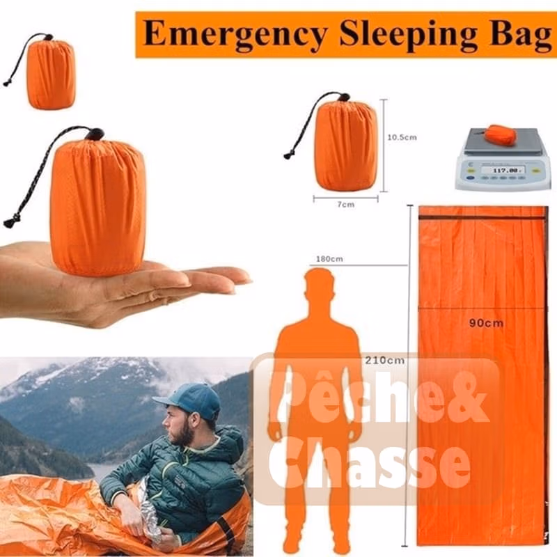 đïž SurvivaBagâą: Sac de Couchage d'Urgence en Mylar UltralĂ©ger & ImpermĂ©able - Votre Compagnon de Survie Par Excellence!