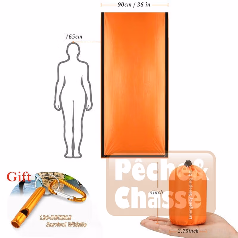 đïž SurvivaBagâą: Sac de Couchage d'Urgence en Mylar UltralĂ©ger & ImpermĂ©able - Votre Compagnon de Survie Par Excellence!